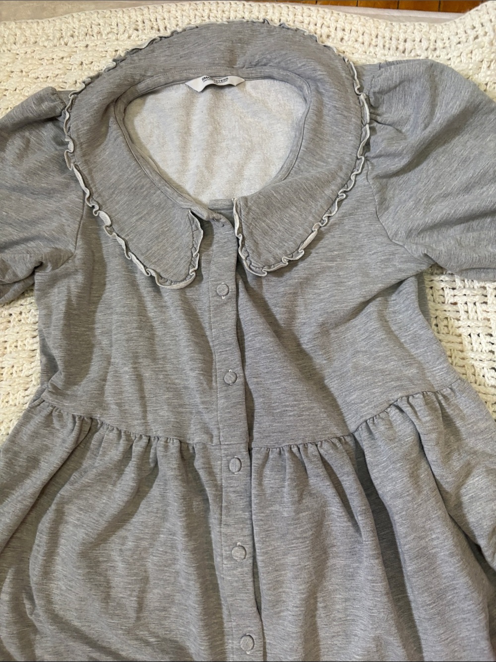 Smash + Tess Grey Ruffle Collar Button-Front Dress